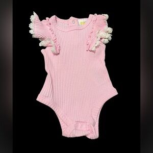 Little Me Pink Baby Onesie with Lace Trim